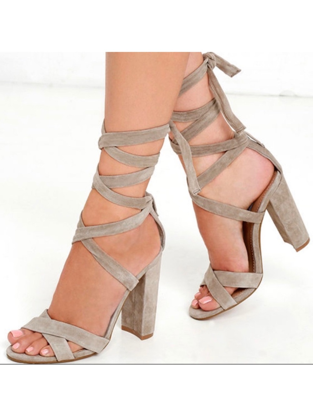 NWT Steve Madden Lace-Up Block Heel Suede Sandals - Grey
